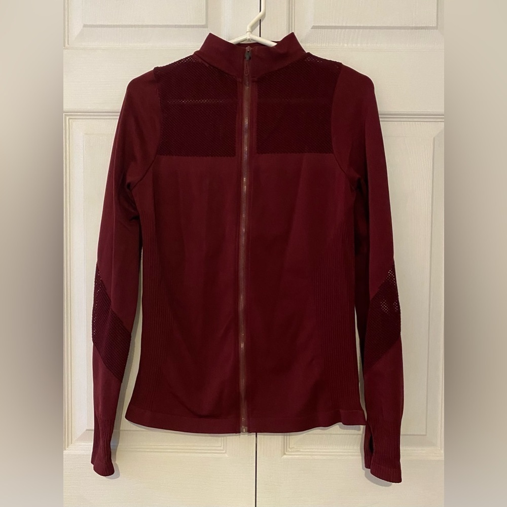 C & C California Womens Maroon Red Seamless Zip-Up Athleisure Jacket Top Size M.
